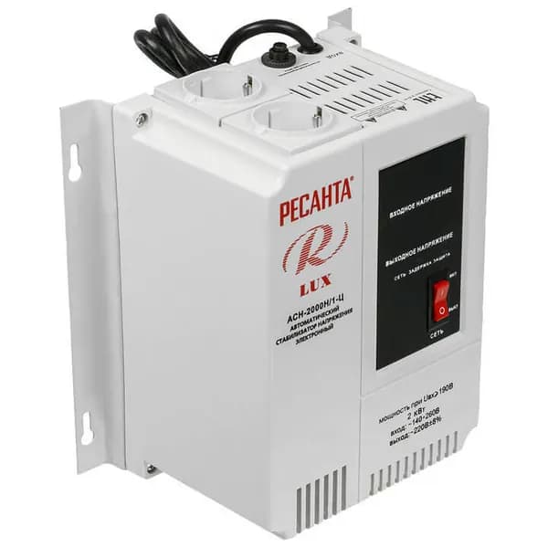 Стабилизатор АСН- 2 000 Н/1-Ц Ресанта Lux, на 2 кВт, 2 розетка, настенный