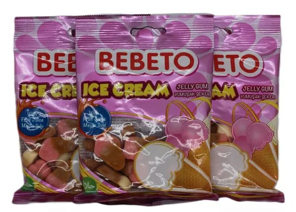 Жевательный мармелад BEBETO ICE CREAM со вкусом клубники, сливок и вафел 3шт по 70гр