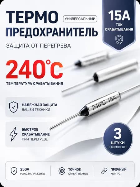3 шт_Термопредохранитель TF 15А, 240 С, 250В, термостат (тепловой предохранитель TF1081, ZH103, RY-01)