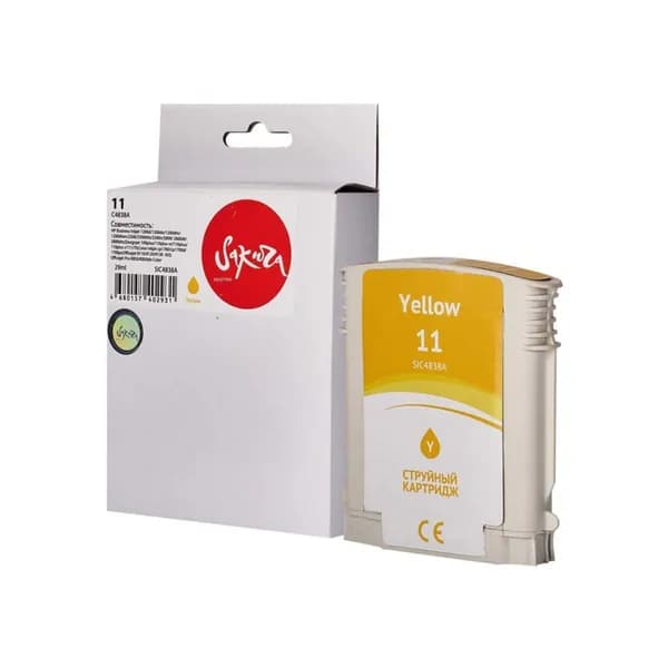 Картридж 11 для HP DesignJet 500, 800, 500ps, 800PS C4838A Sakura желтый