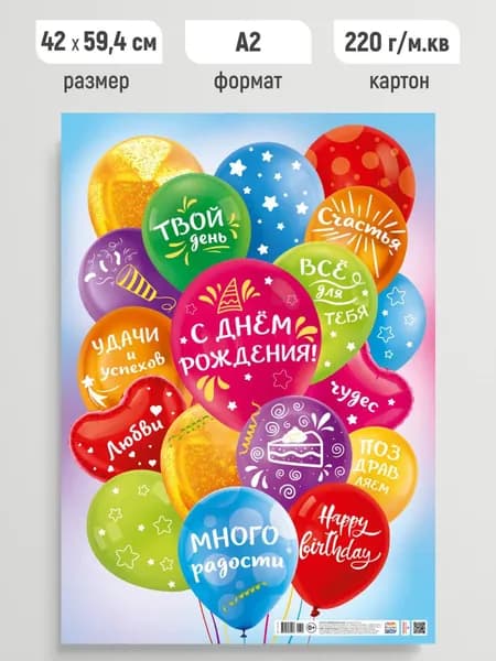 Плакат поздравительный с Днем Рождения, постер А2