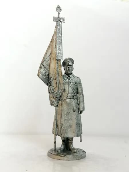 Знаменосец-подпрапорщик 195 пехотного Оровайского полка, 1916 г. Россия, оловянный солдатик 54 мм.