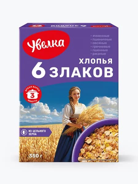 Увелка хлопья 6-ти зерновые тонкие, 350 г