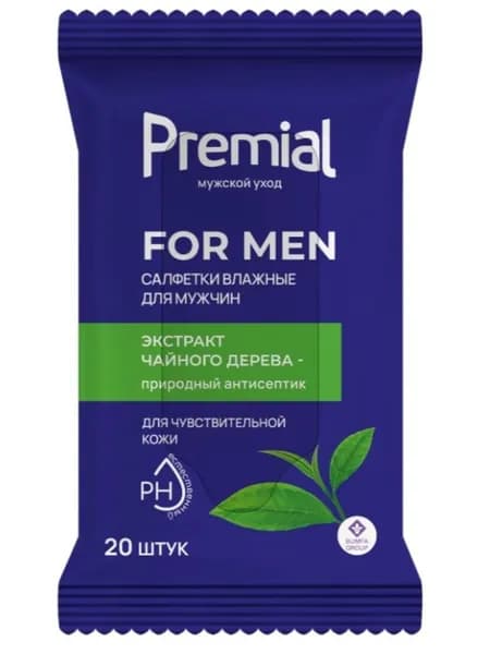 Premial Beauty Салфетки влажные для интимной гигиены, мужские, 20 штук в упаковке