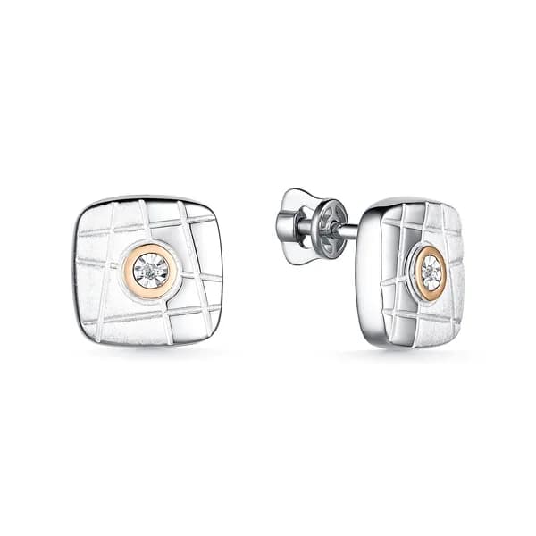 Серебряные серьги DIAMANT-ONLINE с золотой накладкой и бриллиантом 925 пробы