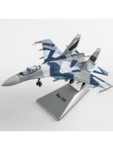 Готовая модель истребителя Су-35 <Супер Фланкер> в масштабе 1:100 коллекционный металлический самолёт (на подставке) Тема