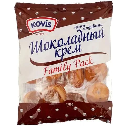 Кекс KOVIS Мини-маффины с шоколадным кремом, 470 г, пакет (11898)
