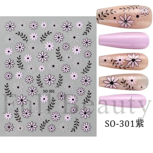 Минималистичные черно-белые цветочные наклейки для ногтей flower self nail art designs