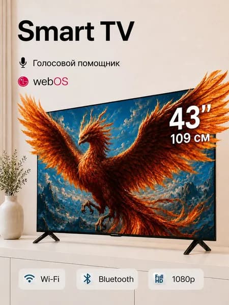 SMART TV Телевизор 43″ Full HD, черно-серый