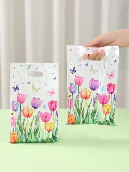 Красивые сумочки с узором Тюльпан и бабочка 16,5 x 25 см 10 шт.
