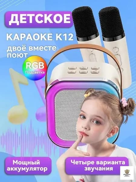 Детская караоке система с двумя беспроводными микрофонами и колонкой
