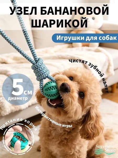 Игрушка-мяч для собак с канатом и отсеком для лакомства, жевательная развивающая, прочная, мелкие и средние породы, дрессировка