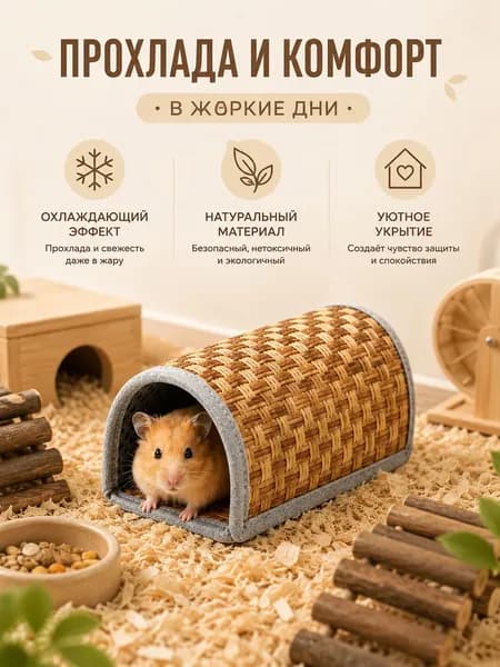 Плетёный охлаждающий домик для хомяков и мелких питомцев, летнее укрытие из натурального материала для хомяка, мыши и морской свинки, прохладный тоннель для клетки