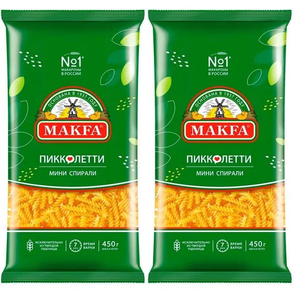 Макаронные изделия Makfa Пиколетти Спирали мини 450 г, набор: 2 штуки