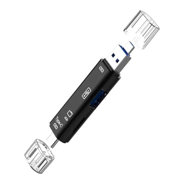(1 шт.) Кардридер 5 в 1 USB 3.0 Type-C OTG, чёрный