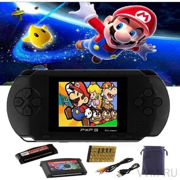 Портативная игровая консоль PXP3 Slim с встроенным экраном LCD, 16-битным процессором и более чем 100 предустановленными играми, черного цвета