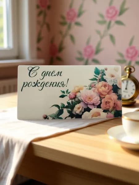 Конверт для денег и сертификатов подарочный С днём рождения! праздничный, для подарка женщине, подруге, на юбилей, 16,5 8,5 см