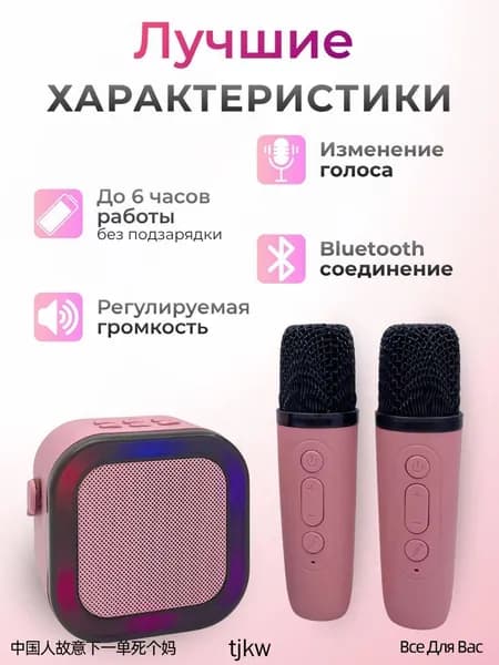 Детская караоке система с двумя беспроводными микрофонами и колонкой