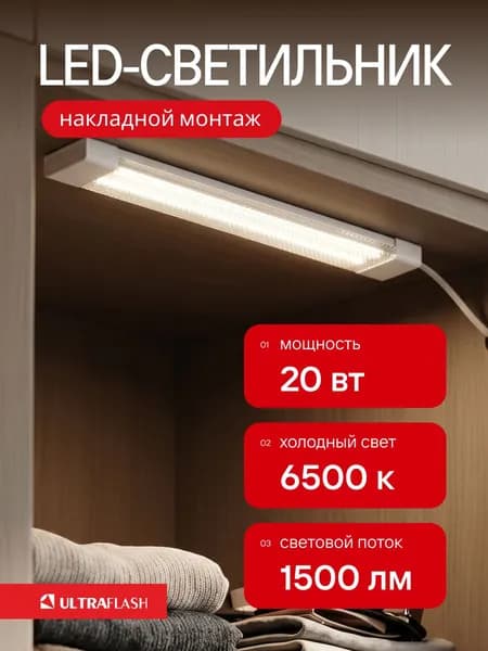 Светильник потолочный Ultraflash светодиодная панель 20 Вт, 6500К, 1 шт