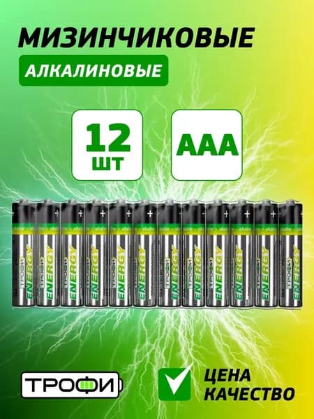 Батарейки мизинчиковые ААА Трофи LR03-12S ENERGY Alkaline, 12 штук. Уцененный товар