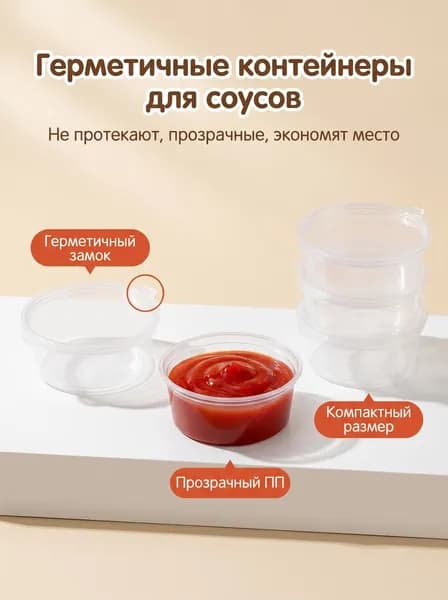 Контейнер пищевой 45 мл 20 шт полипропилен, можно мыть в посудомойке, одноразовый