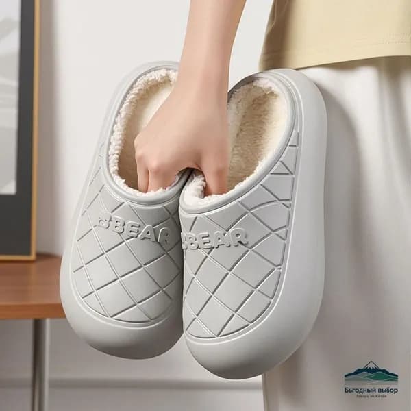 Галоши Галоши женские из EVA с искусственным мехом и бантом, серые, 42-43