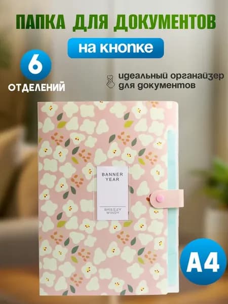 Папка органайзер для документов А4 на кнопке