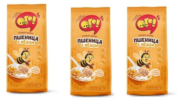 Ого! Готовый сухой завтрак ,воздушная пшеница с медом, 150г, 3 шт