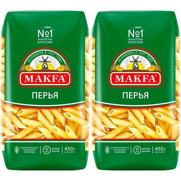 Макаронные изделия Makfa Перья 450 г, набор: 2 штуки