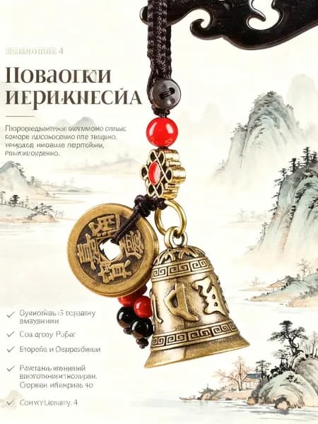 1 штука, Латунная ретро-мантра из шести символов, священное писание, сутра сердца, старинный колокольчик, подвеска, используется для фэн-шуй и удачи