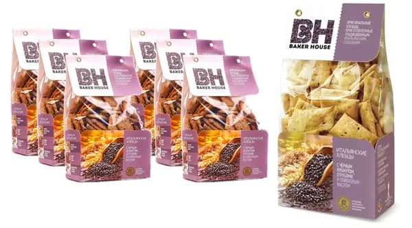 Baker House итальянские хлебцы Беккер Хаус черный кунжут, отруби, 7 шт по 250 г