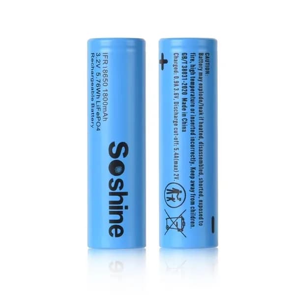 Аккумулятор LiFePO4 Soshine IFR18650 - 3.2 V - 1800 mAh без защиты
