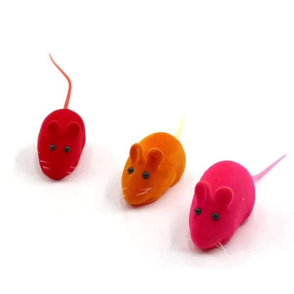 Игрушка для кошек "Мышка" 3 шт, пищащая, из плюша и резины, набор для игр, разноцветные