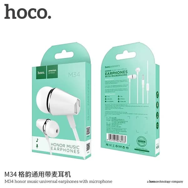 Наушники с микрофоном Hoco M34, цвет белый