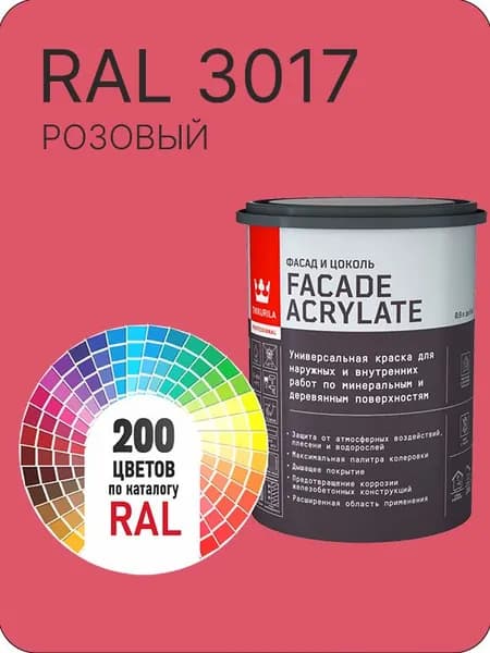 Tikkurila Facade Acrylate краска для фасадов и интерьеров цвет розовый Ral 3017 0.9 л.