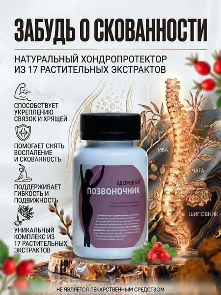 Здоровый позвоночник, хондропротектор для суставов и связок, пищевая добавка при остеохондрозе, препарат снимает воспаление и уменьшает боли, витамины от артрита и артроза, травяной сбор, 60 капсул