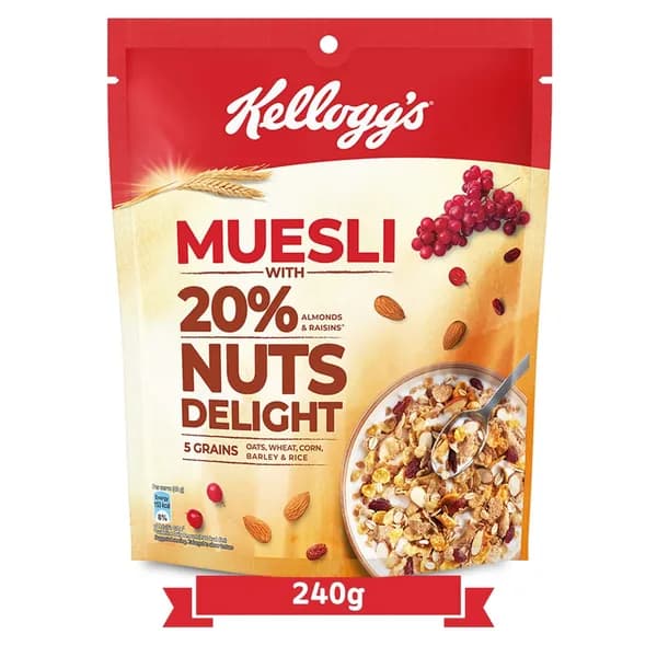 Kellogg s Мюсли с орехами 20%, богатое на железо и клетчатку, 240 г