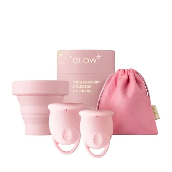 GLOW / Менструальные чаши Premium c мешочком и стерилизатором, размер М (25 мл) и L (30 мл), 2 шт.