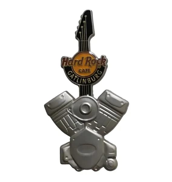 Значок Hard Rock Cafe Gatlinburg VRock silver Motorcycle Engine Guitar