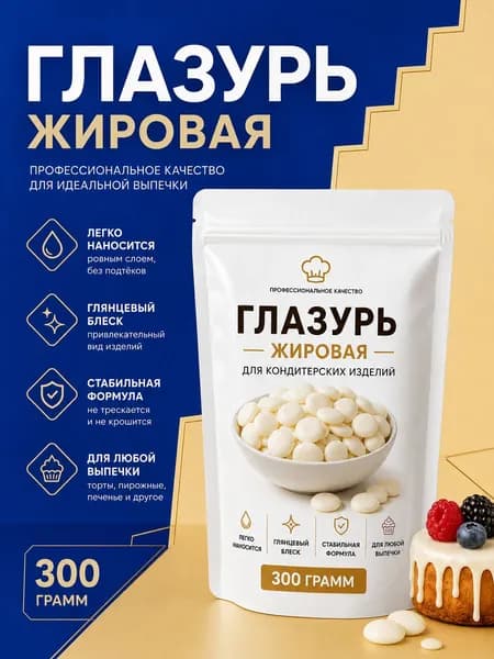 Глазурь кондитерская жировая 300г, Зеркальный блеск без темперирования. Для заливки, окунания и декора