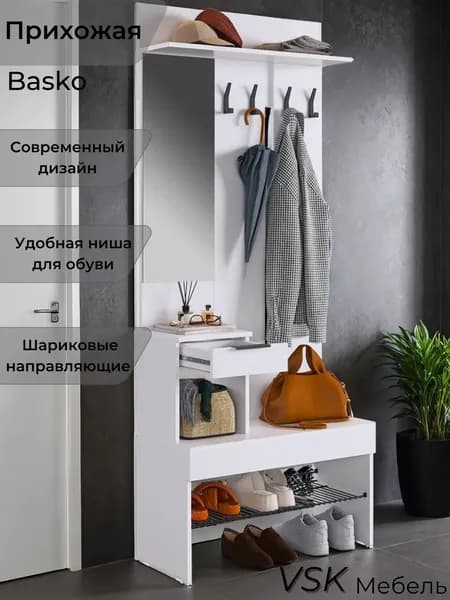 Прихожая, прихожая мебель, Basko, Белое дерево, 80,1х195,1х35,1 см (ШхВхГ)