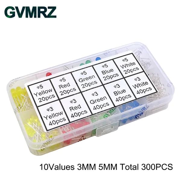 F3 F5 LED Diode Assorted Kit Белый Зеленый Красный Синий Желтый Оранжевый Светящийся LED 10 Тип 3MM 5MM LED Всего 300