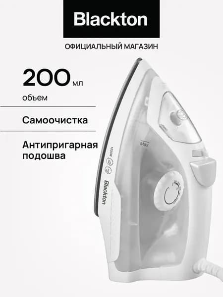 Утюг Blackton Bt SI1110 Бело-зеленый. Мощность 1200 Вт. Антипригарное покрытие