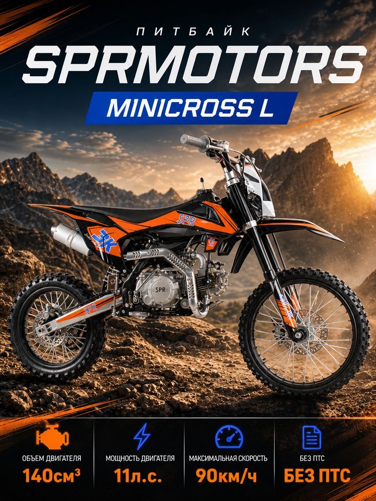 SPRMOTORS Мотоцикл, Питбайк, 140 см³ / 11 л.с.