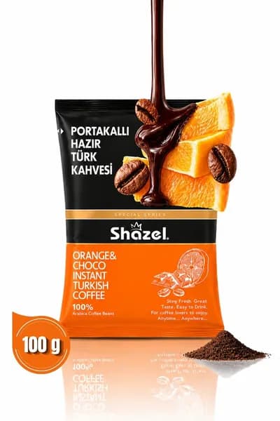 Shazel Растворимый Турецкий Кофе с Апельсином, 100г. Натуральная Арабика с Эфирными Маслами, Особая Серия для Быстрого Приготовления в Чашке. Идеальный Цитрусовый Напиток для Гурманов и Цени