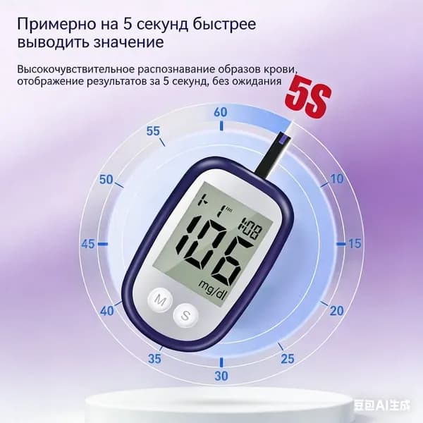 Глюкометр + 50 тест-полосок + 50 игл + ланцетная ручка (английская версия)