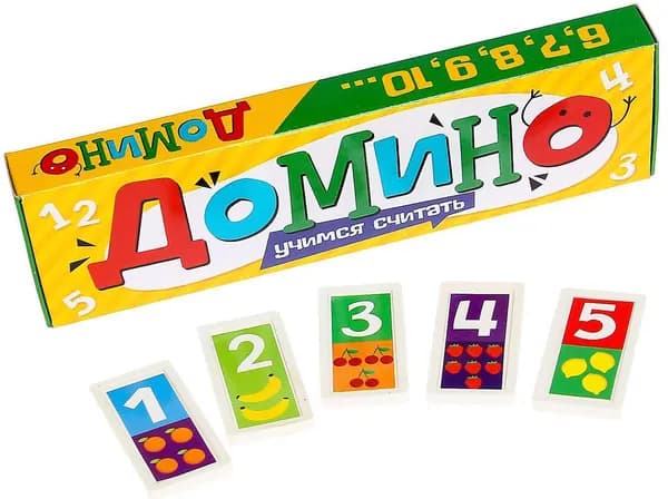 Развивающее детское домино "Учимся считать", 28 пластиковых фишек с картинками и цифрами