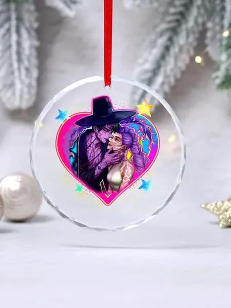 Стеклянная ёлочная игрушка K-POP Huntrix с рождественским бантом, сувенир с персонажами Mira, Rumi и Zoey, подарок для фанатов Demon Hunter с подарочной коробкой
