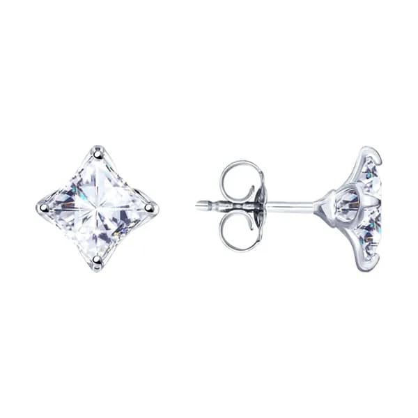 Diamant, Серьги из серебра с фианитами, 94-122-01643-1, пусеты, 925 проба, гвоздики