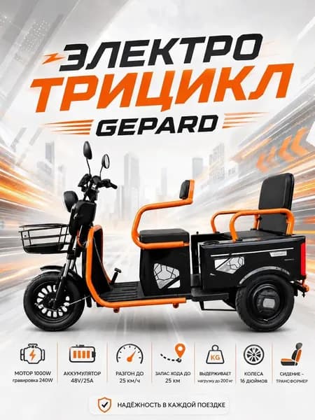 Трицикл Гепард 1000 Вт гравировка 240 вт 60/25A
